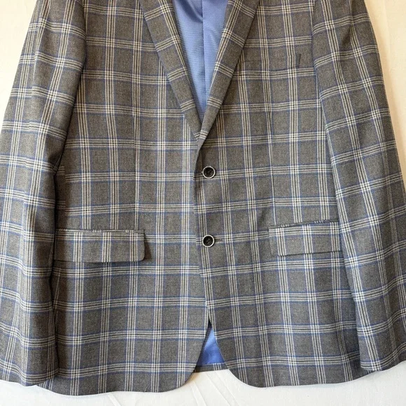Le Chateau Mens Sports Coat Size 42 Formal Suit Jacket Grey Blue Plaid Business - Picture 4 of 11